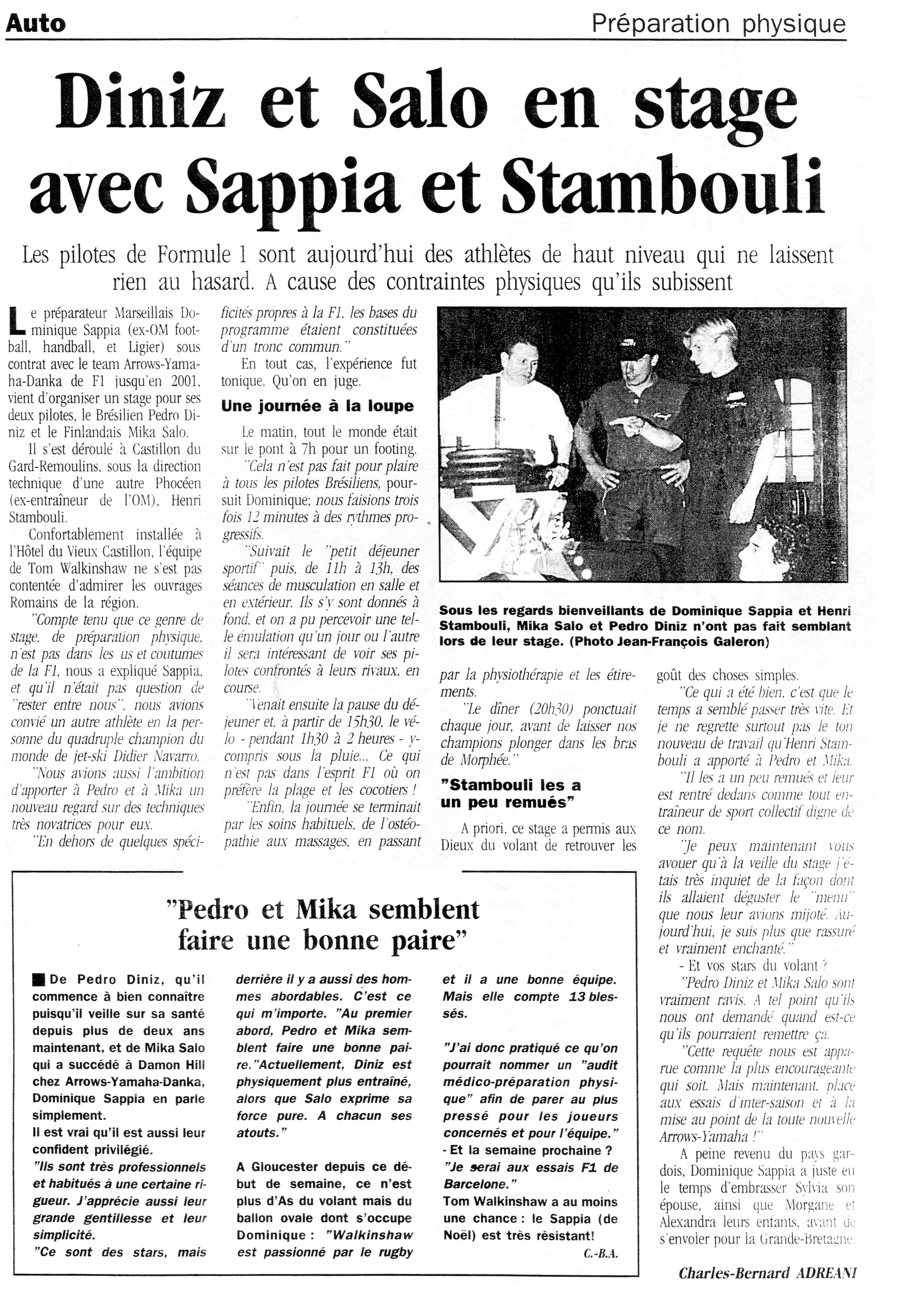 Diniz et Salo en stage avec Sappia et Stambouli. La Provence. 5.12.1997