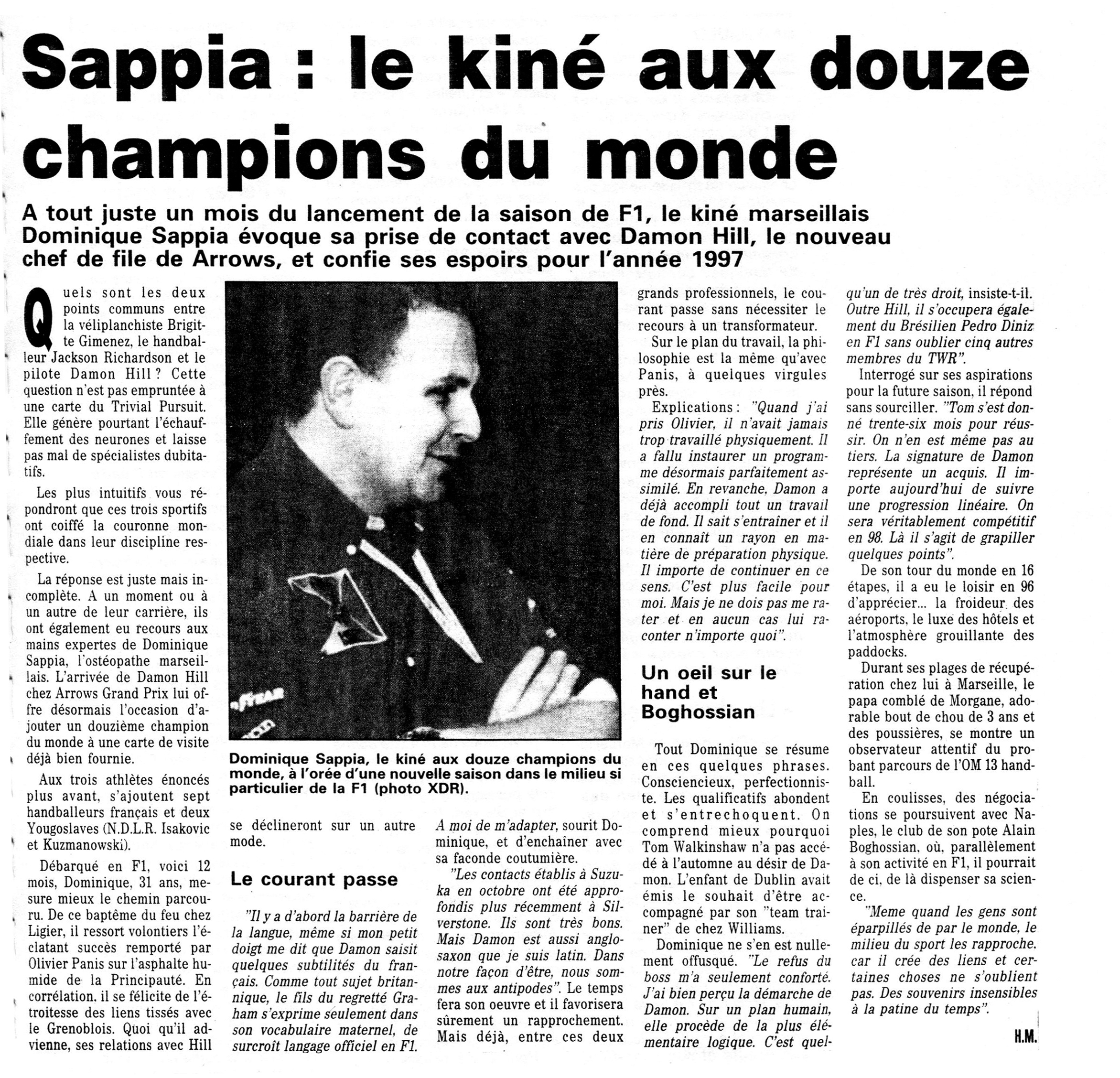 Sappia: le kiné aux douze champions du monde. Le Méridional. 8.04.1997